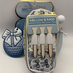 Mellow & Mod Mini Golf Ball Pouch in White with Blue Bow Print